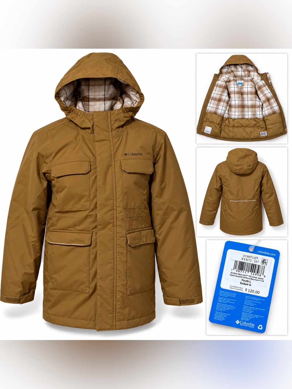 NWT Columbia Youth L Landroamer Insulated Hooded Jacket Coat Brown